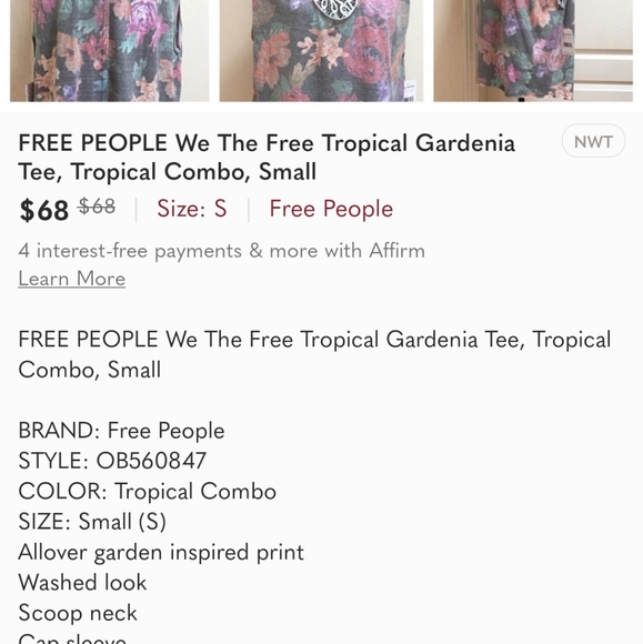 We The Free Tropical Gardenia Top Size XS - Picture 7 of 7